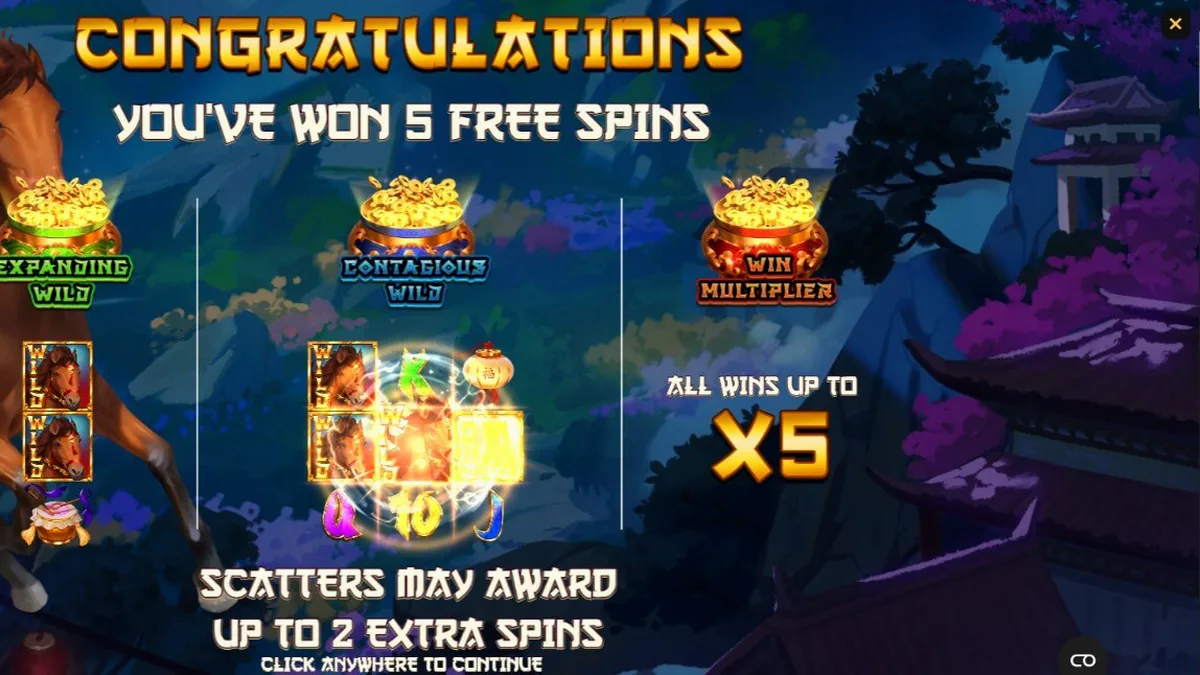 Tampilan visual slot 3 Wonders Luck of Stallion dengan tema kuda jantan dan elemen Tiongkok