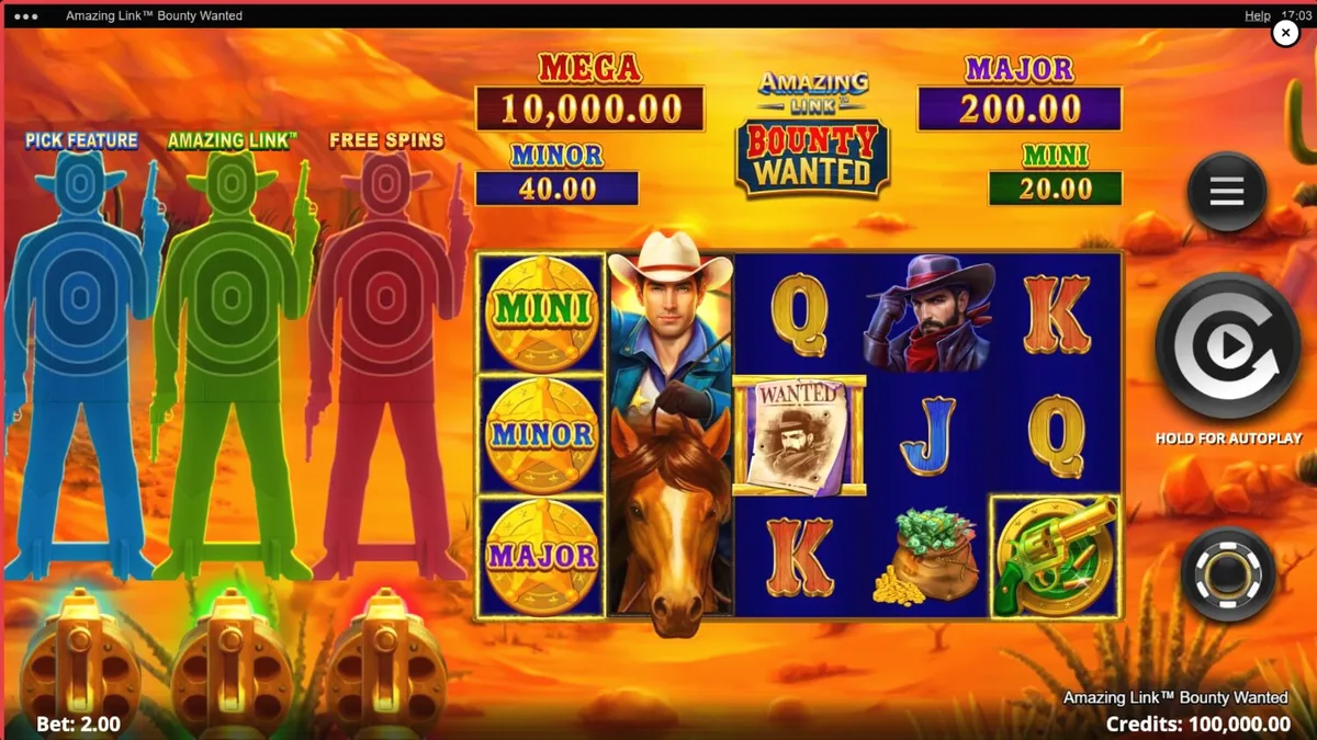 Pemandangan gurun Wild West dengan simbol koboi dan fitur bonus Amazing Link